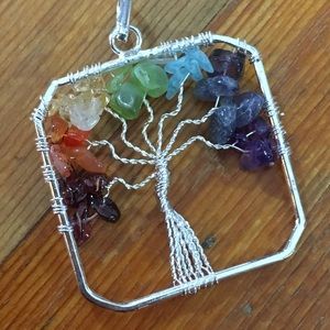 Square Pendant with 7 stone Chakra Tree of Life